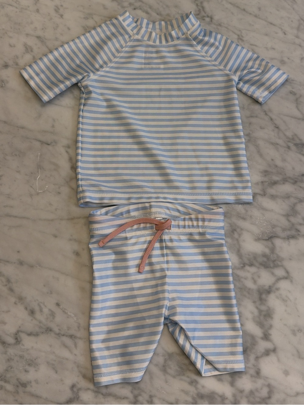 H&M Light Blue & White Striped Kids Rashguard Set with Pink Tie